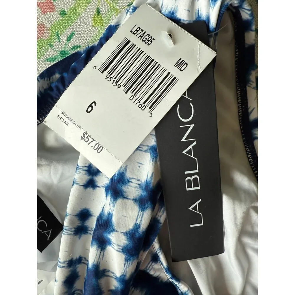 NWT La Blanca Moody Foldover Shirred Midnight Tie Die Bikini Bottom Greece Sz 6